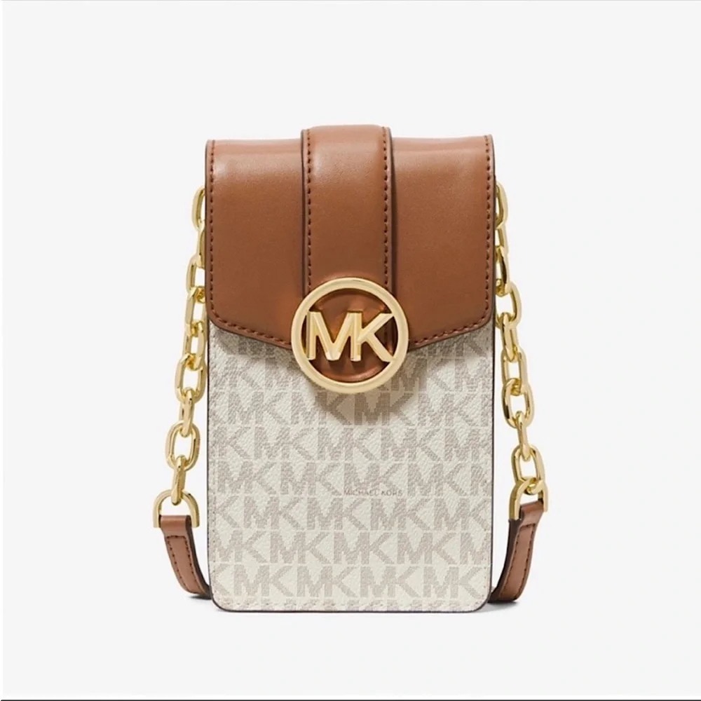 Michael Kors Carmen Small Logo Smartphone Crossbody Bag Vanilla - Picture 3 of 4